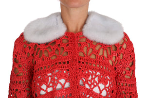 Dolce & Gabbana Rote Strickjacke gehäkelt gestrickt Raffia Pullover