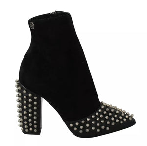 Philipp Plein Schwarz Wildleder Nieten Absätze Stiefeletten Schuhe