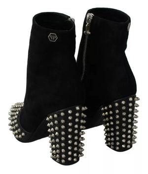 Philipp Plein Schwarz Wildleder Nieten Absätze Stiefeletten Schuhe