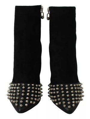 Philipp Plein Schwarz Wildleder Nieten Absätze Stiefeletten Schuhe