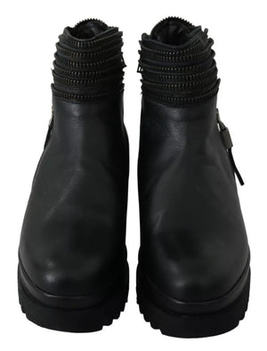 Ovyé Schwarz Leder Reißverschluss Stiefeletten Schuhe