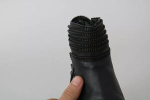 Ovyé Schwarz Leder Reißverschluss Stiefeletten Schuhe