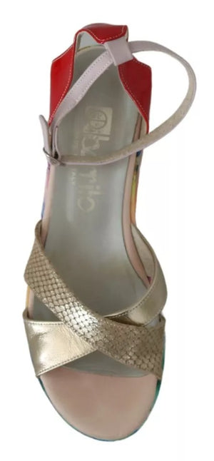 EBARRITO Multicolor Leder Knöchelriemen Keilabsatz Sandalen Schuhe