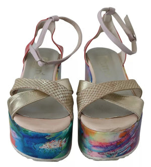 EBARRITO Multicolor Leder Knöchelriemen Keilabsatz Sandalen Schuhe