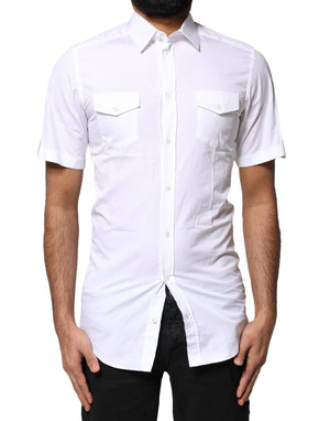 Dolce & Gabbana Weißes GOLD Button Down Casual Herren Poloshirt