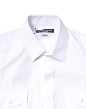 Dolce & Gabbana Weißes GOLD Button Down Casual Herren Poloshirt