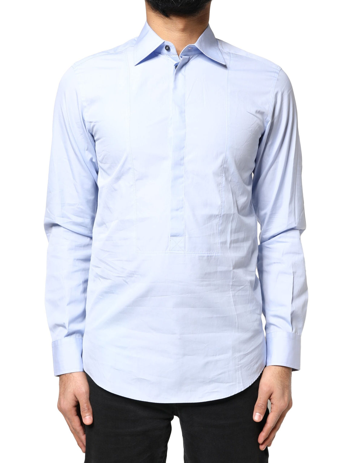 Dolce & Gabbana Hellblaues Baumwollhemd mit langen Ärmeln