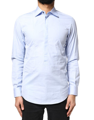 Dolce & Gabbana Hellblaues Baumwollhemd mit langen Ärmeln