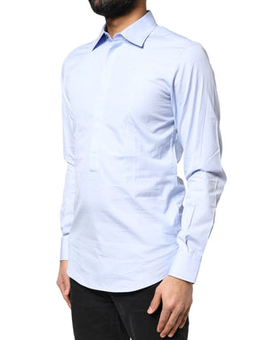 Dolce & Gabbana Hellblaues Baumwollhemd mit langen Ärmeln