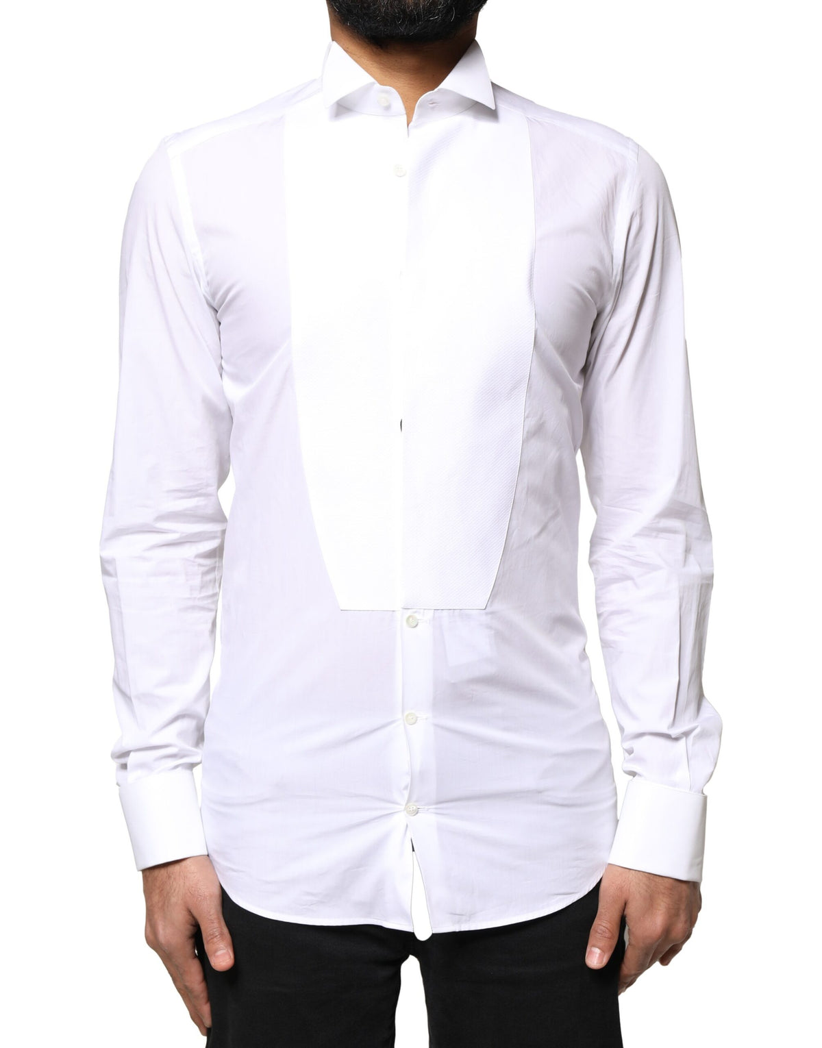 Dolce & Gabbana Weiß GOLD Baumwolle Popeline Lätzchen Formales Herrenhemd