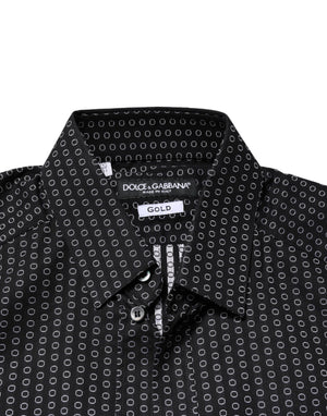 Dolce & Gabbana Schwarzes GOLD gemustertes Baumwollhemd für Männer