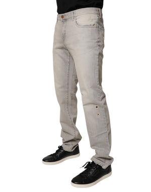 Dolce & Gabbana Hellgraue Skinny Denim Jeans aus Baumwolle