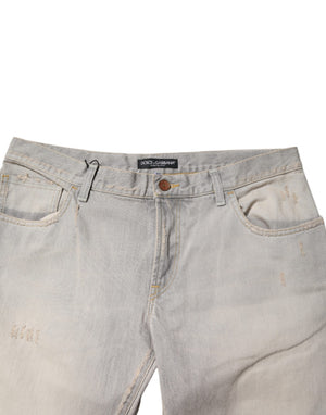 Dolce & Gabbana Hellgraue Skinny Denim Jeans aus Baumwolle