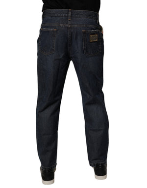 Dolce & Gabbana Beige Blau Floral Baumwolle Männer Denim Jeans