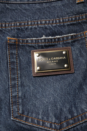 Dolce & Gabbana Beige Blau Floral Baumwolle Männer Denim Jeans