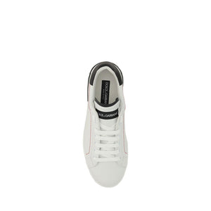 Dolce & Gabbana Weiße Low-Top-Sneaker aus Kalbsleder Bos Taurus