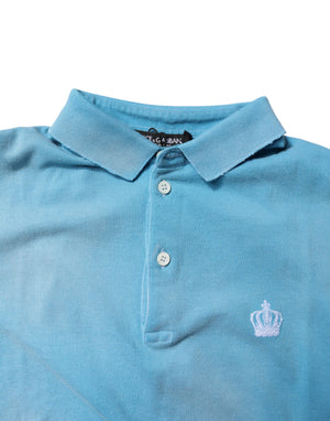 Dolce & Gabbana Blaues Baumwollkronen-Polo-T-Shirt für Männer