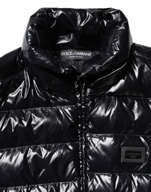 Dolce & Gabbana Schwarze Logo-Plakette Full Zip Pufferjacke
