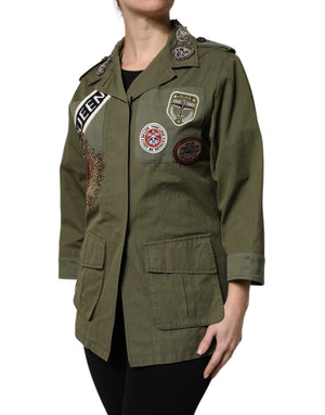 Dolce & Gabbana Militärgrüner verschnörkelter Mantel Jacke Queen