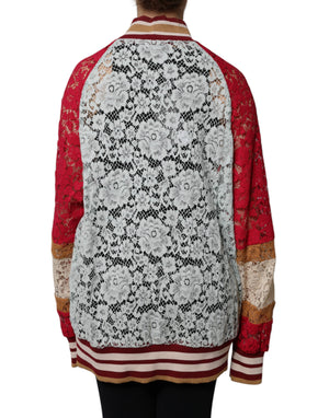 Dolce & Gabbana Mehrfarbige Strickjacke mit floraler Spitze