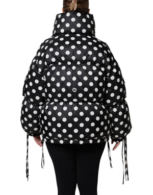 Dolce & Gabbana Schwarz-weiß gepunktete Pufferjacke mit durchgehendem Reißverschluss