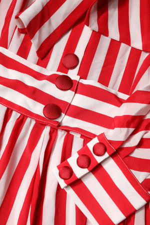 Dolce & Gabbana Weiß-rot gestreiftes Midikleid mit langen Ärmeln