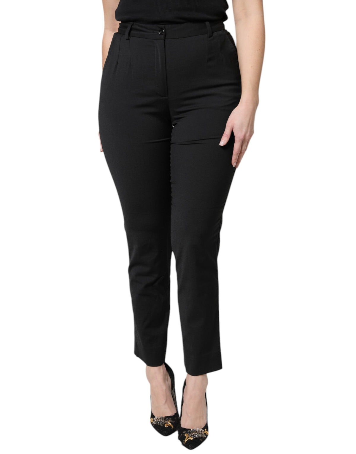 Dolce & Gabbana Schwarze Polyesterhose mit hoher Taille