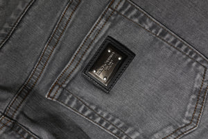 Dolce & Gabbana Grauer Baumwoll-Stretch-Denim-Minirock mit mittlerer Taille