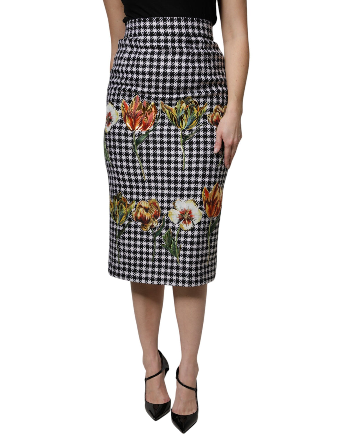 Dolce & Gabbana Mehrfarbiger Bleistiftrock mit Blumendruck und hoher Taille