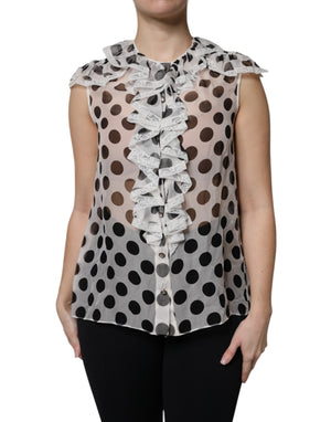 Dolce & Gabbana Weiß-schwarz gepunktetes ärmelloses Baumwoll-Top
