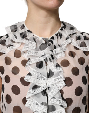 Dolce & Gabbana Weiß-schwarz gepunktetes ärmelloses Baumwoll-Top