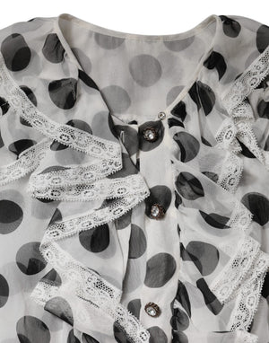 Dolce & Gabbana Weiß-schwarz gepunktetes ärmelloses Baumwoll-Top