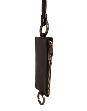 Dolce & Gabbana Braunes Kalbsleder Lanyard Logo Kartenhalter Brieftasche