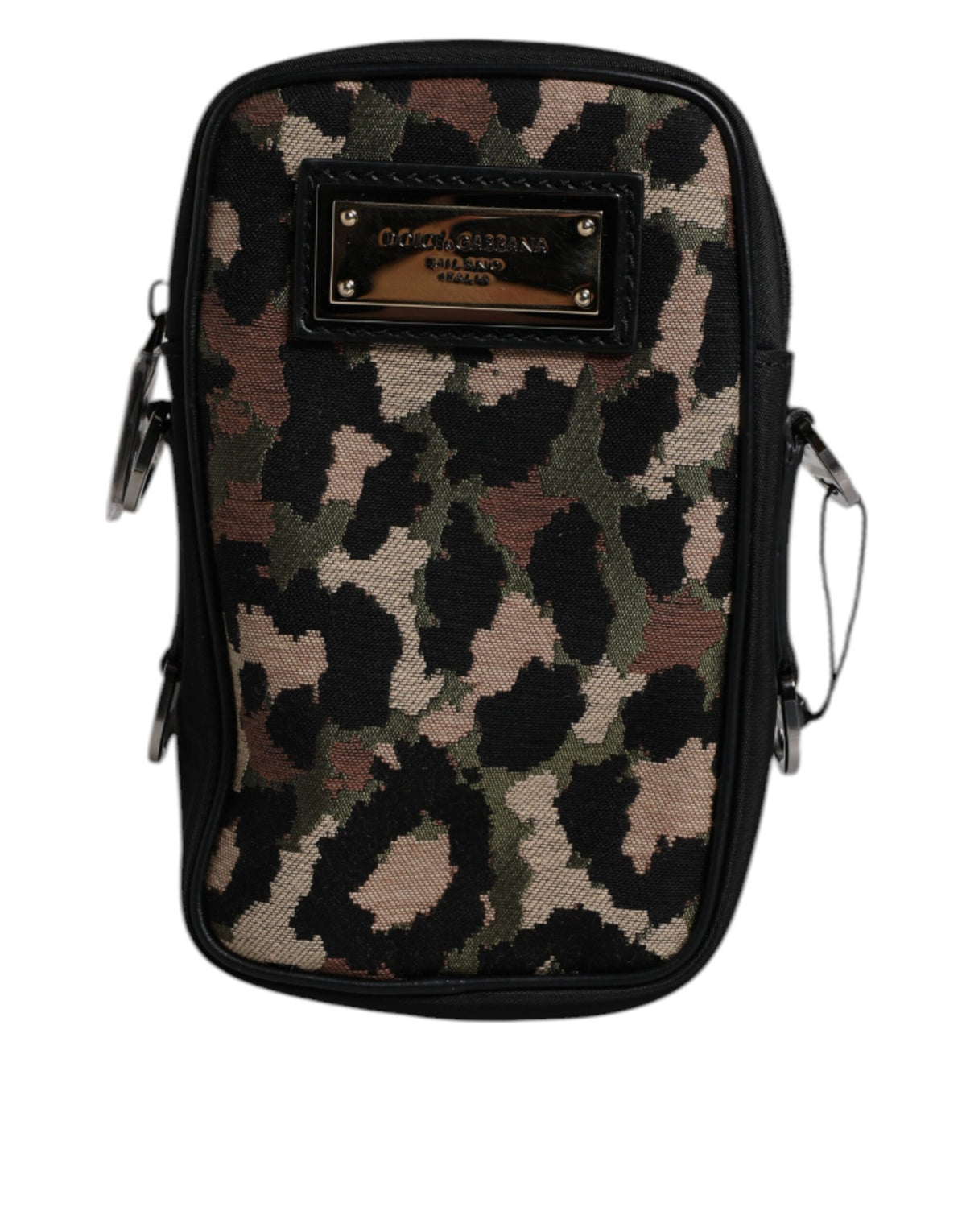 Dolce & Gabbana Multicolor Leopard Jacquard Logo Plaque Halsband Tasche