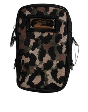 Dolce & Gabbana Multicolor Leopard Jacquard Logo Plaque Halsband Tasche