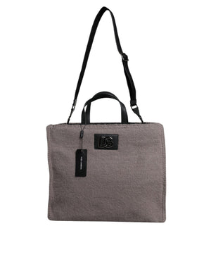 Dolce & Gabbana Graue Alpakawolle Logo-Plakette Tote Umhängetasche