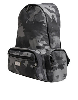 Dolce & Gabbana Graue Baumwolle Camouflage Logo Plaque Rucksack Tasche