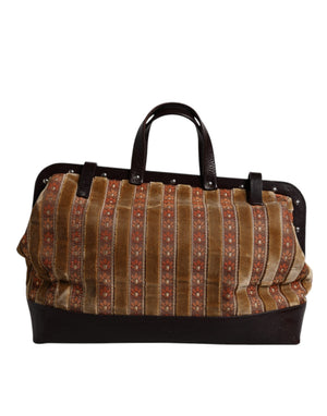 Dolce & Gabbana Beige Maroon Veloursleder Jacquard Reisetasche