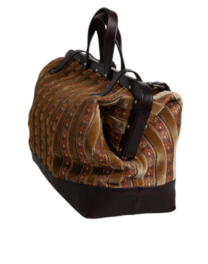 Dolce & Gabbana Beige Maroon Veloursleder Jacquard Reisetasche