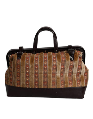 Dolce & Gabbana Beige Maroon Veloursleder Jacquard Reisetasche