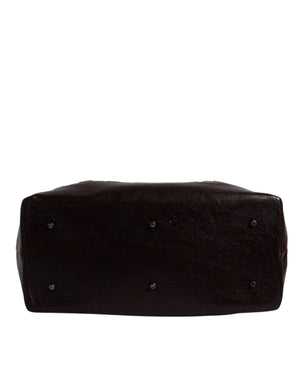 Dolce & Gabbana Beige Maroon Veloursleder Jacquard Reisetasche