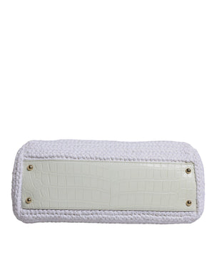 Dolce & Gabbana Weiße Rafia Leder Umhängetasche mit oberem Griff