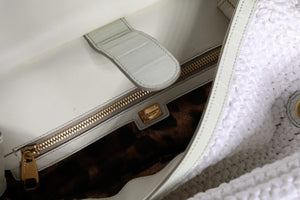 Dolce & Gabbana Weiße Rafia Leder Umhängetasche mit oberem Griff