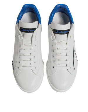 Dolce & Gabbana Weiß Blau Leder Logo Low Top Sneakers Schuhe