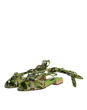 Dolce & Gabbana Grüne Animal Print Ankle Wrap Sandalen Schuhe