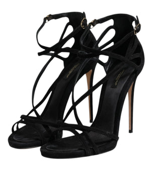 Dolce & Gabbana Schwarz Leder Stiletto Heels Sandalen Schuhe