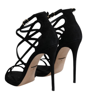 Dolce & Gabbana Schwarz Leder Stiletto Heels Sandalen Schuhe