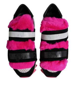Dolce & Gabbana Schwarz Rosa Pelz Verschönert Turnschuhe Schuhe