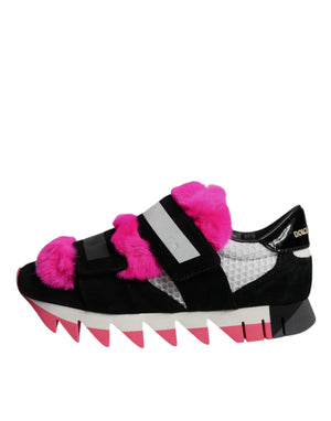 Dolce & Gabbana Schwarz Rosa Pelz Verschönert Turnschuhe Schuhe