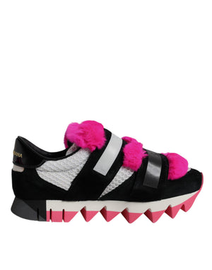 Dolce & Gabbana Schwarz Rosa Pelz Verschönert Turnschuhe Schuhe